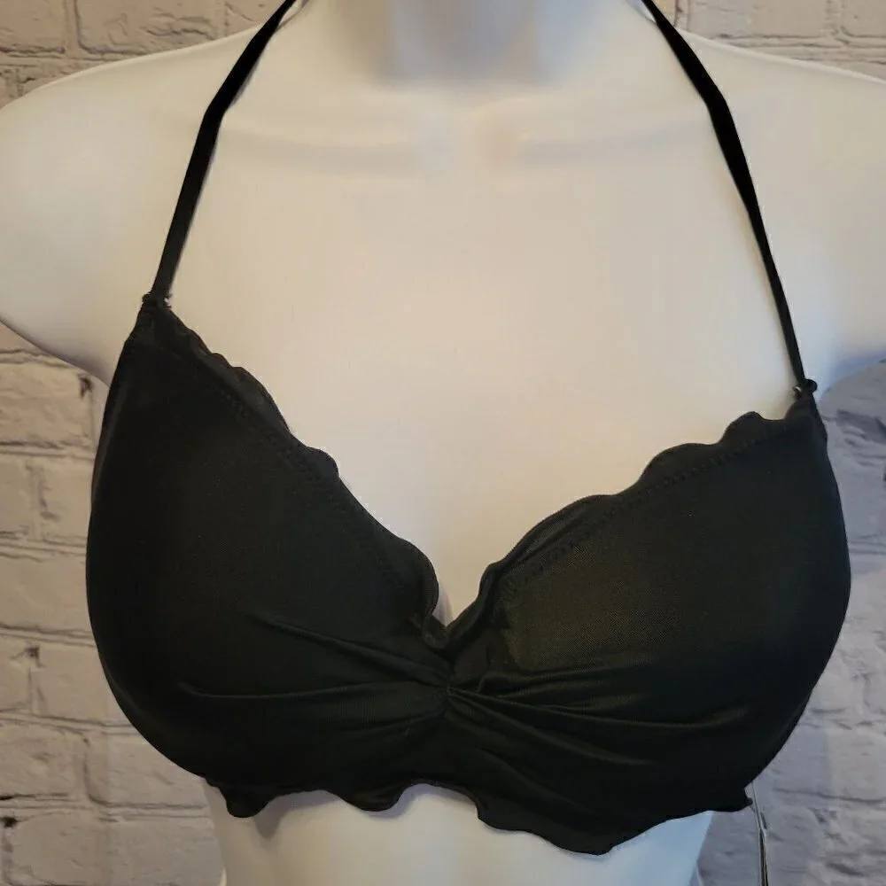 Sundazed Solid Nixie Bra Sized Ruffle Edge Halter Bikini Top